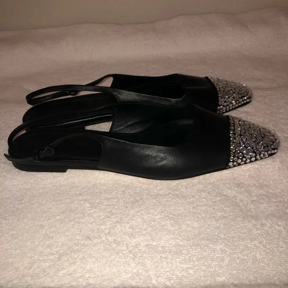Dear Frances Tia black crystal black slingback flats 41=11